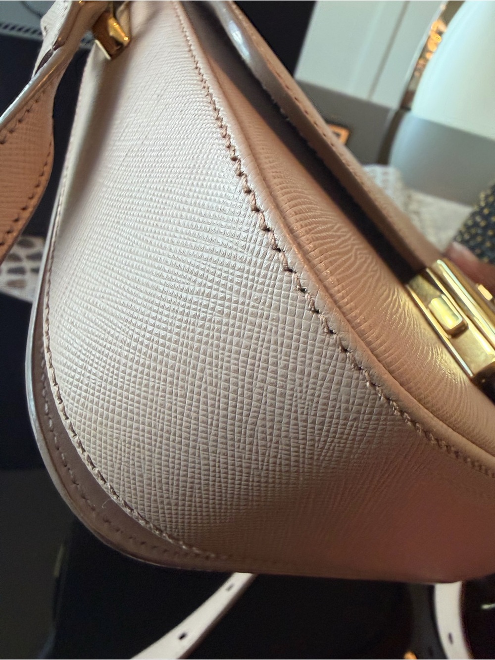 Prada Cipria Saffiano Lux Embleme Flap Shoulder or Crossbody Bag w/Gold Hardware - Picture 7 of 11
